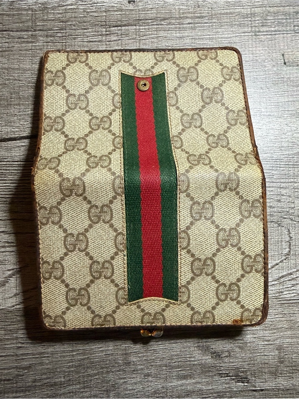 Vintage Gucci GG Supreme Web Stripe Compact Wallet Brown Italy Authenticated - Picture 5 of 16